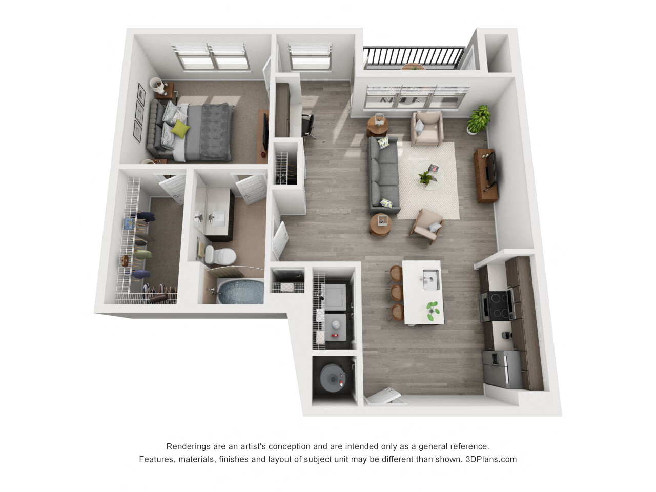Floor plan for 1 bed, 1 bath, 896 sqft
